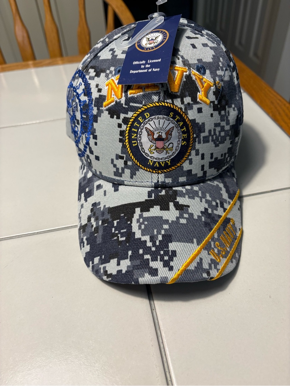 United States Navy Digital Camo Baseball Cap - Gray/Black with Gold Embroidery
